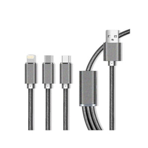 maXlife 3in1 nylon multi USB kabel 2.1A - Grå - Kosmos Renew