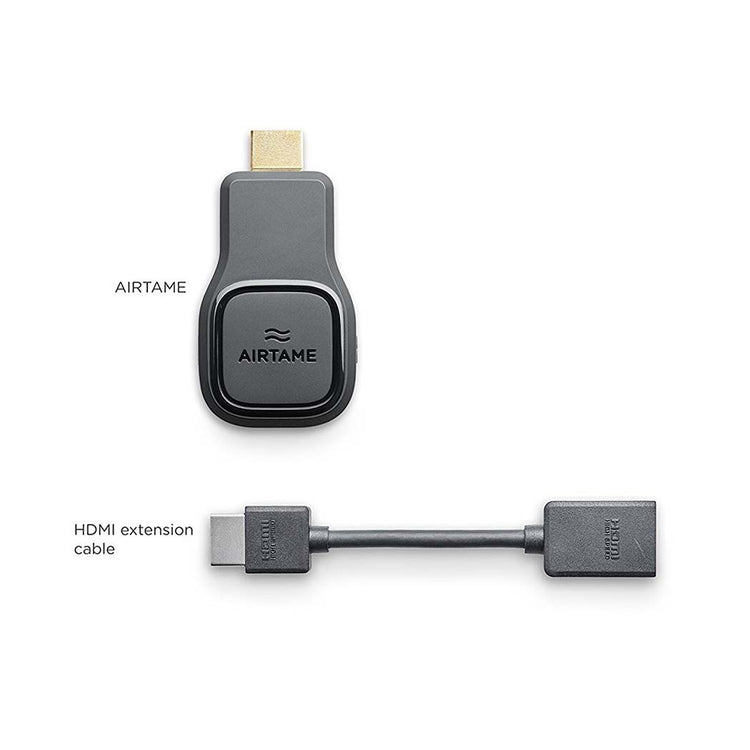 Airtame HDMI-streamingenhed og HDMI-forlængerkabel til trådløs skærmdeling.