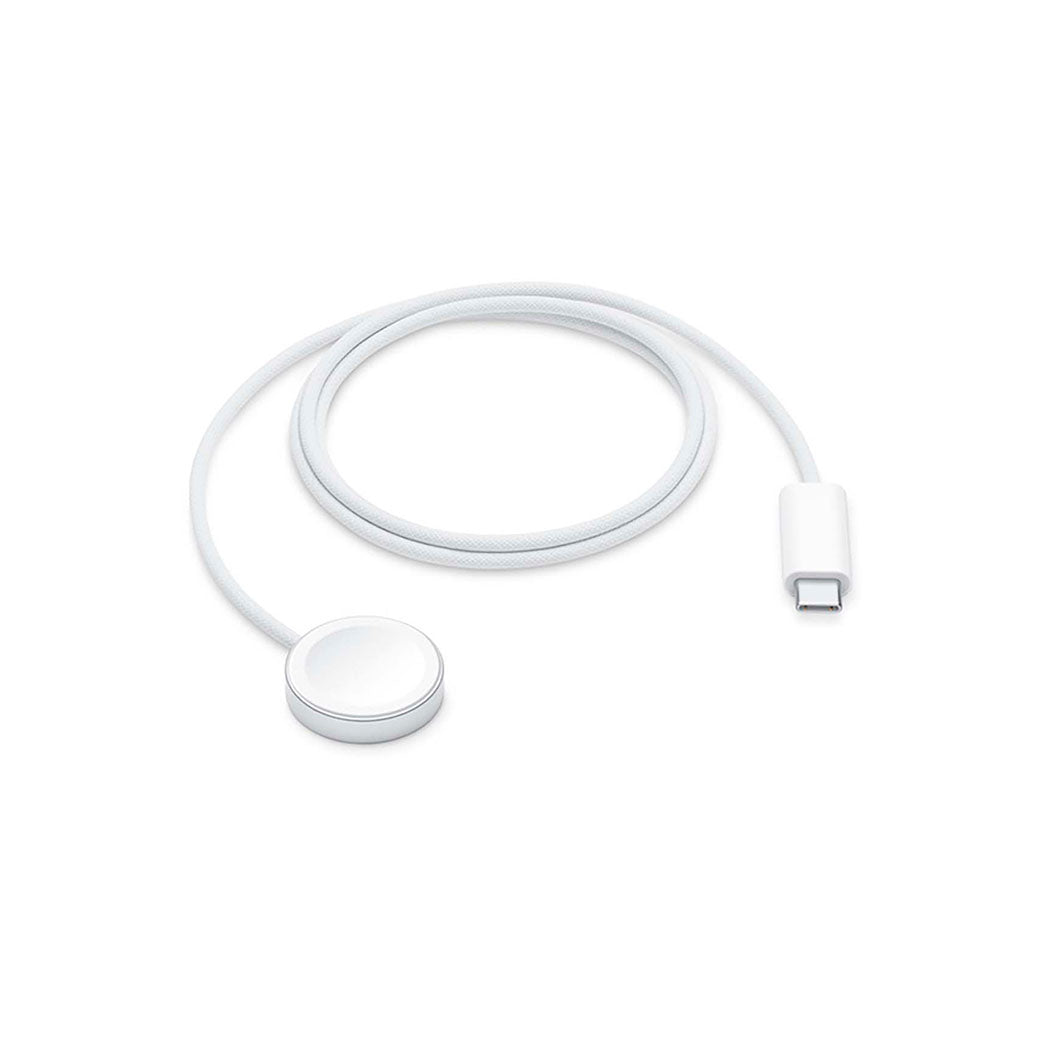 Apple Watch original magnetisk oplader med USB-C stik, hvid kabel til opladning.
