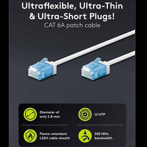 Patchkabel CAT 6A 0,5m Hvid RJ45 – Kort Hoved