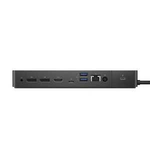 Bagsiden af en Dell WD19TB Thunderbolt dockingstation med forskellige porte