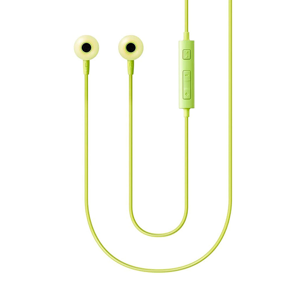 Grønne in-ear høretelefoner med kabel og fjernbetjening, til smartphone og musik.