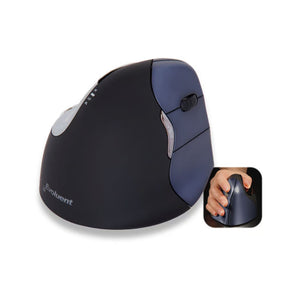 Ergonomisk vertikal mus med knapper og scrollhjul, sort og blå, sunde computer arbejdsstillinger