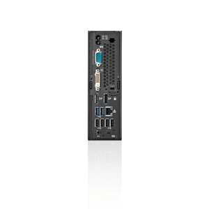 Bagsiden af en Fujitsu Esprimo Q558 med forskellige tilslutningsmuligheder og porte.