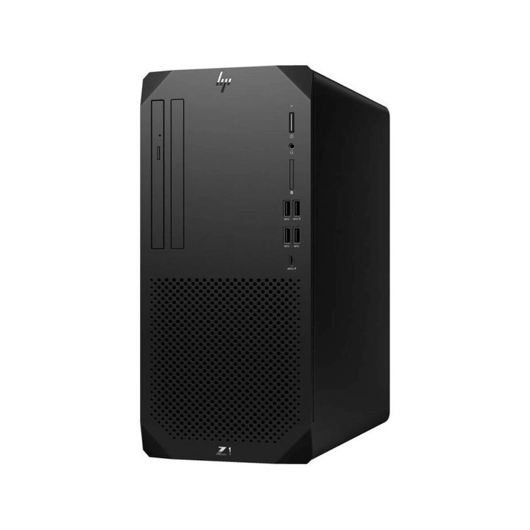 Forside af sort HP Z1 G9 Workstation med USB-porte og ventilationsrist