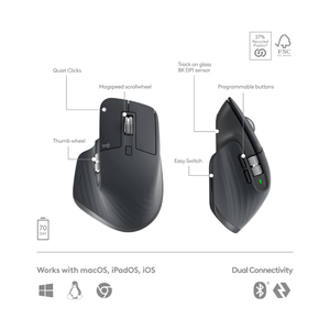 Logitech MX Master mus med funktioner som MagSpeed-scrollhjul og programmerbare knapper.