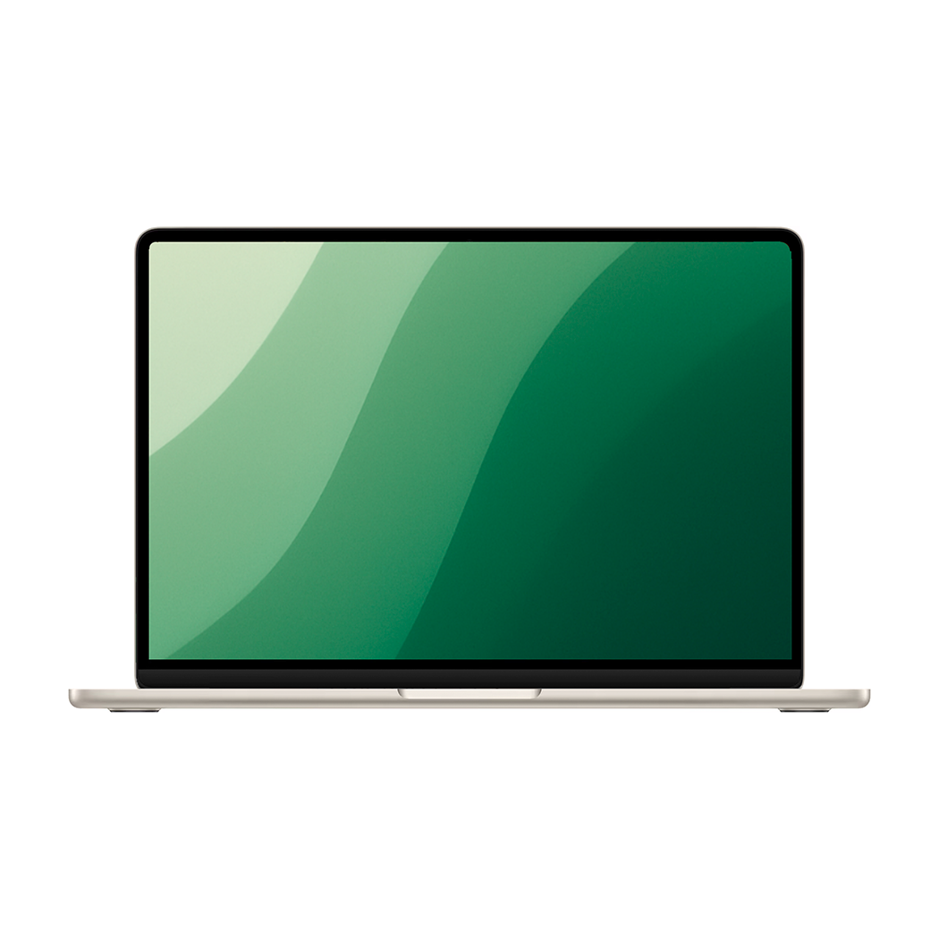 MacBook Air M2 bærbar computer, åben skærm, minimalistisk design, grøn baggrund