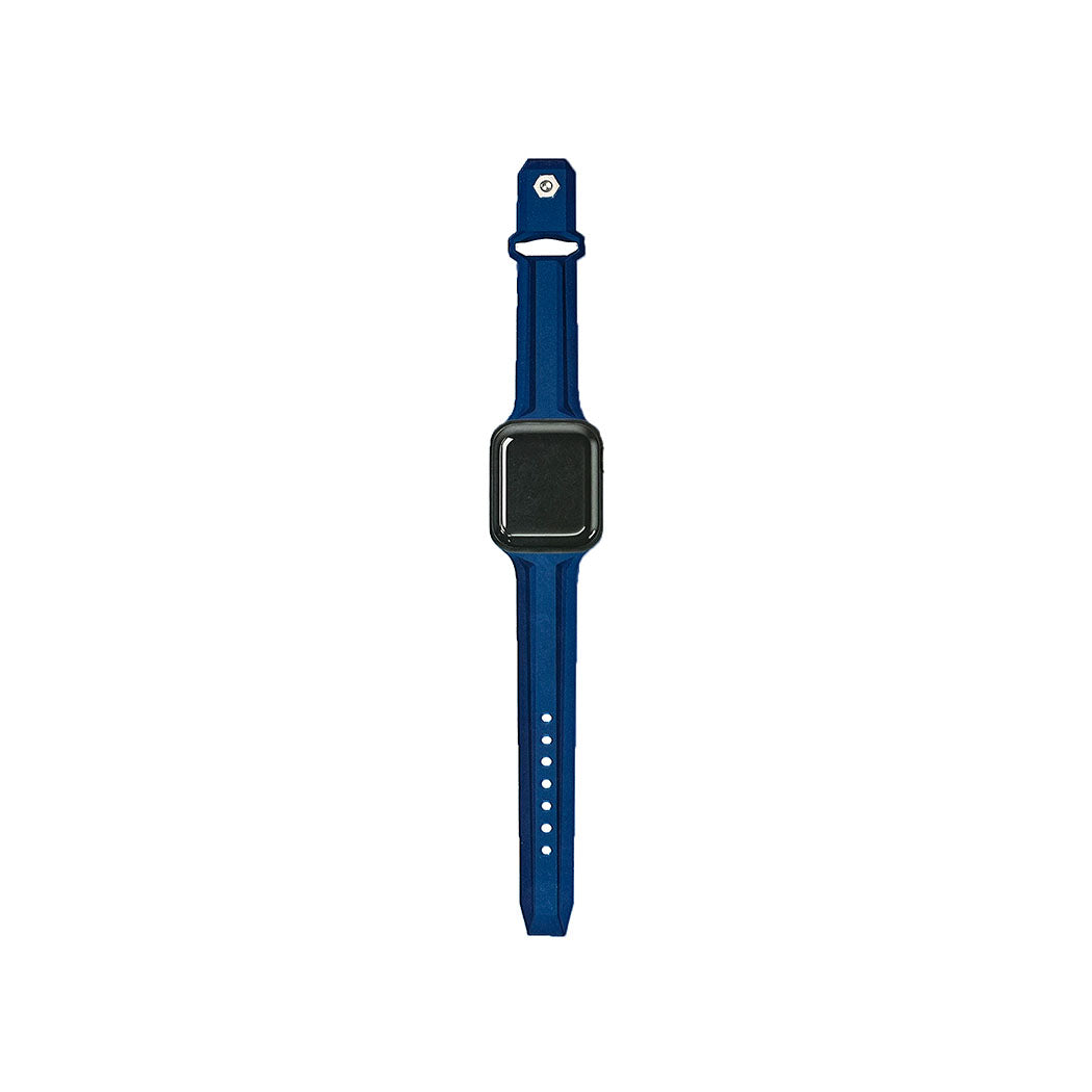 Blue smartwatch wristband with rectangular face on white background