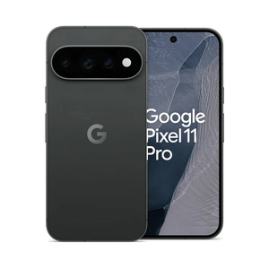 Forside og bagside af en sort Google Pixel 11 Pro smartphone