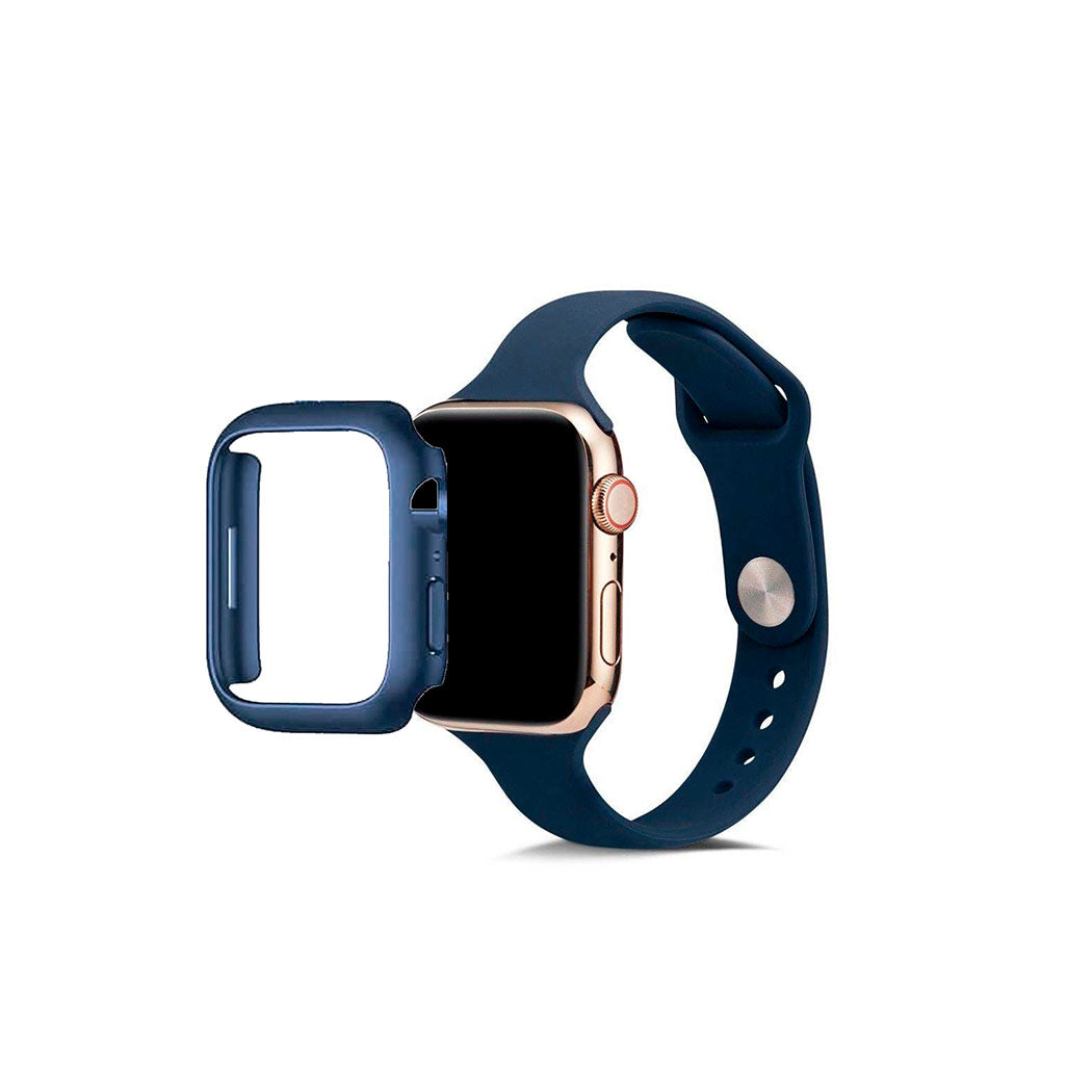 Blå silikone rem og urcover til smartwatch, kompatibel med Apple Watch 42mm.