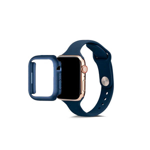 Blå silikone rem og urcover til smartwatch, kompatibel med Apple Watch 42mm.