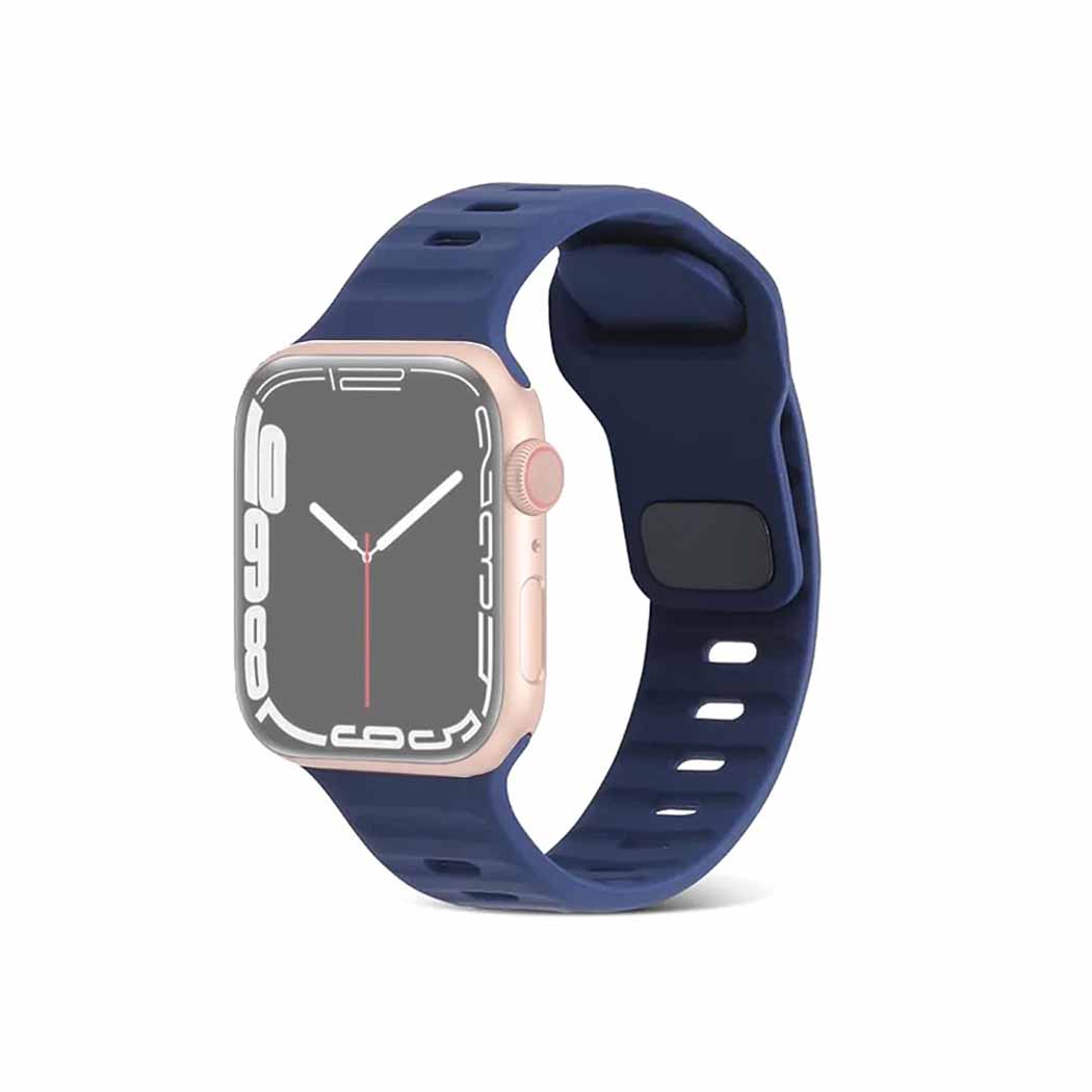 Blåt silikone urrem til smartwatch, sport design, kompatibel med Apple Watch 42 mm.