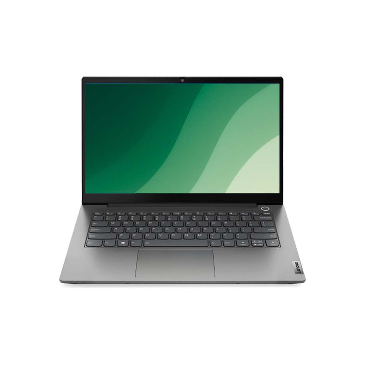 Lenovo ThinkBook 14 Gen 2 bærbar computer, grå, åben, tastatur og skærm set forfra