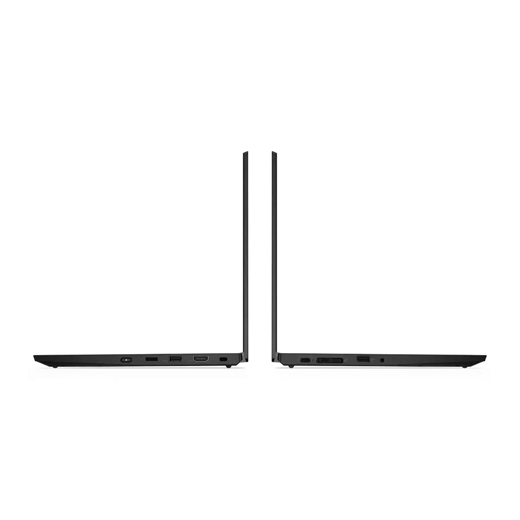 ThinkPad L13 laptop set fra siden, viser USB og HDMI porte, tyndt sort design.