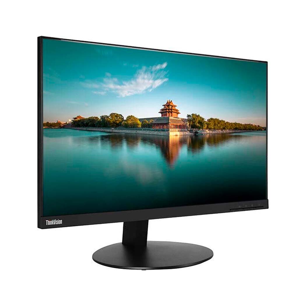 ThinkVision computerskærm med slankt design og levende skærmbillede på hvid baggrund