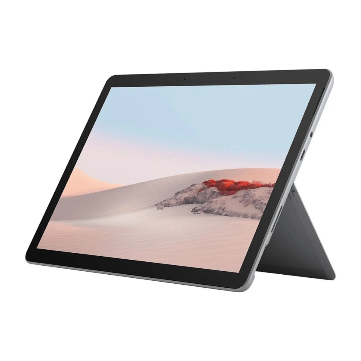 Microsoft Surface Go 2 tablet fra Apple i sølvfarvet design med indbygget kickstand.