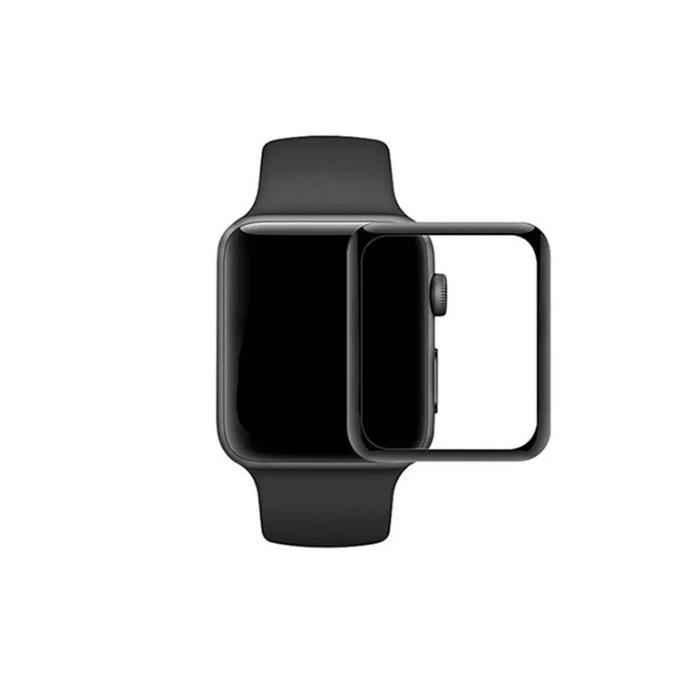 Apple Watch med sort skærmbeskyttelse, vises på hvid baggrund