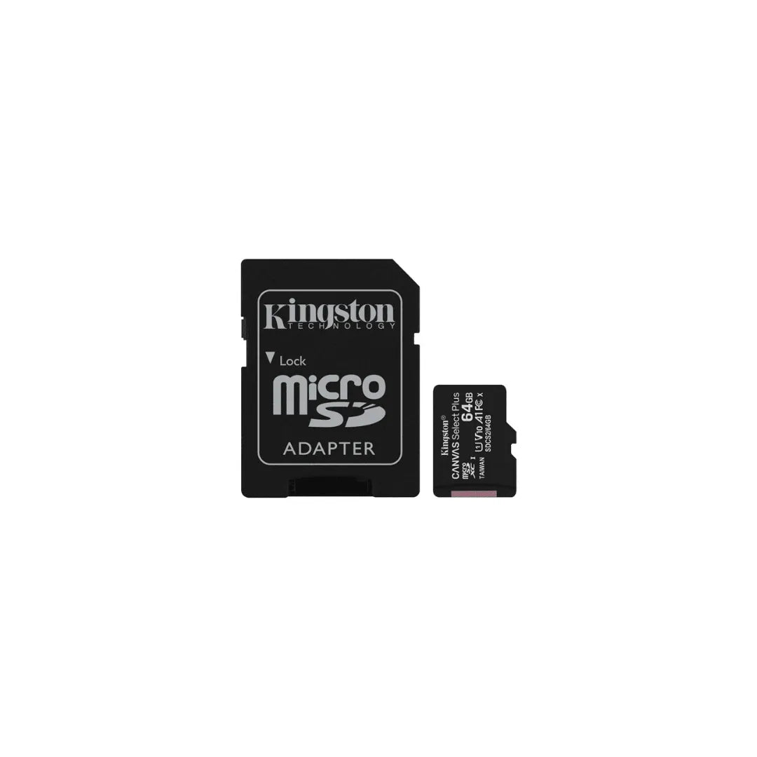Kingston 64GB microSD card with SD adapter, black, Class 10 memory card