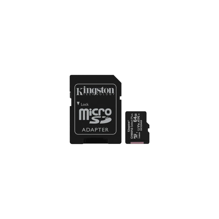 Kingston 64GB microSD card with SD adapter, black, Class 10 memory card