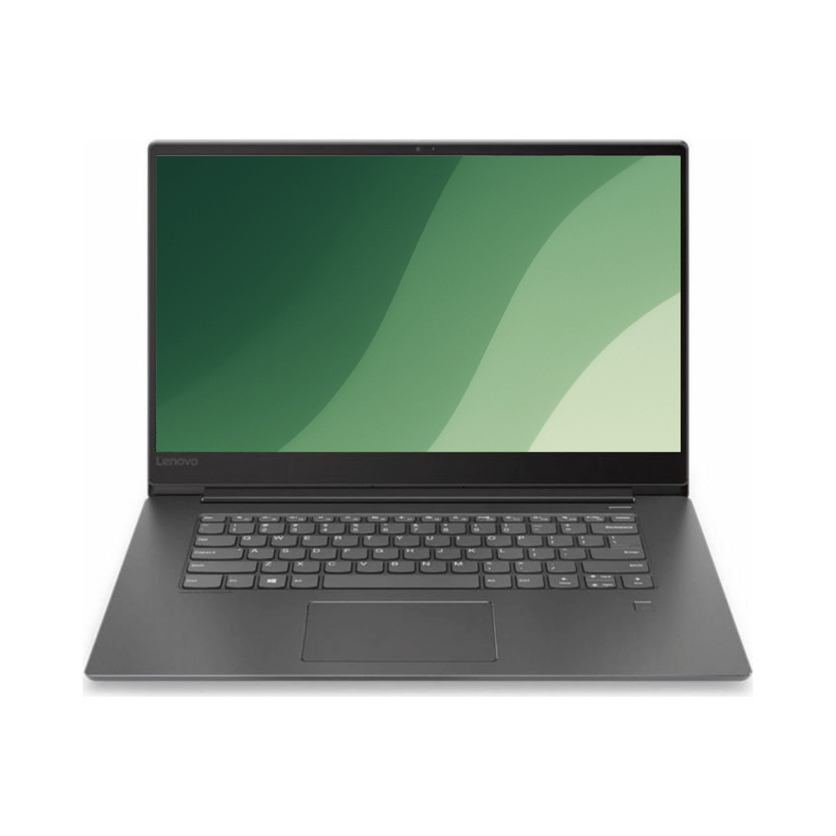 Grå Lenovo IdeaPad 530S-14IKB bærbar computer set forfra med åben skærm og tastatur.