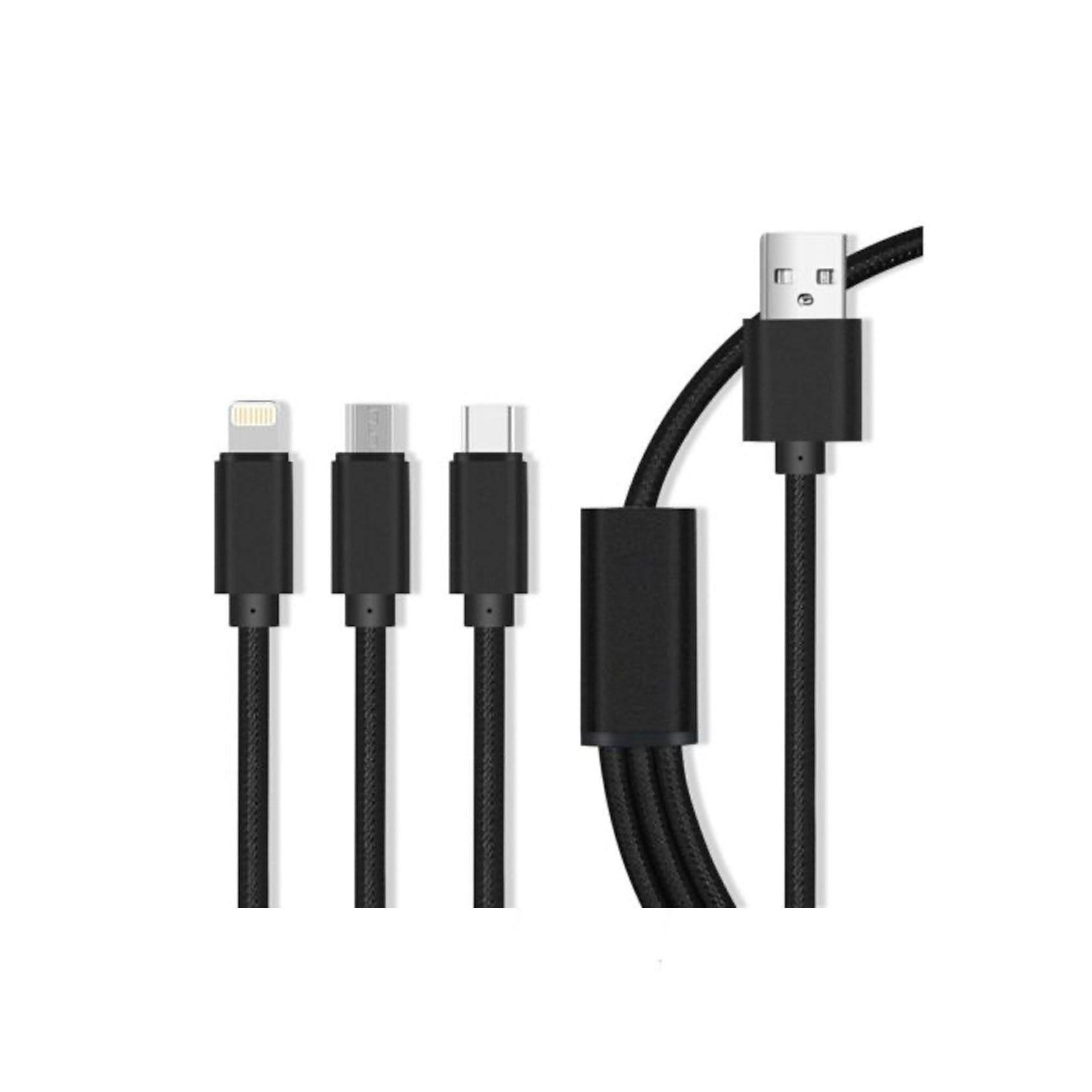 maXlife 3in1 nylon multi USB kabel 2.1A - Sort - Kosmos Renew