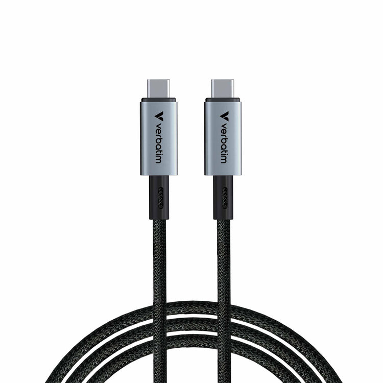 Flettet USB-C til USB-C kabel fra Verbatim, sort, til opladning og dataoverførsel